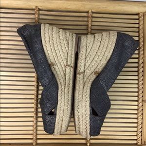 TORY BURCH Filipa Pewter Espadrille Wedges